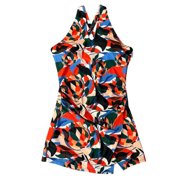 Jasambac Modest Swim Dress Size L Floral Print One Piece Skirted New NO BRIEFS - Picture 1 of 11